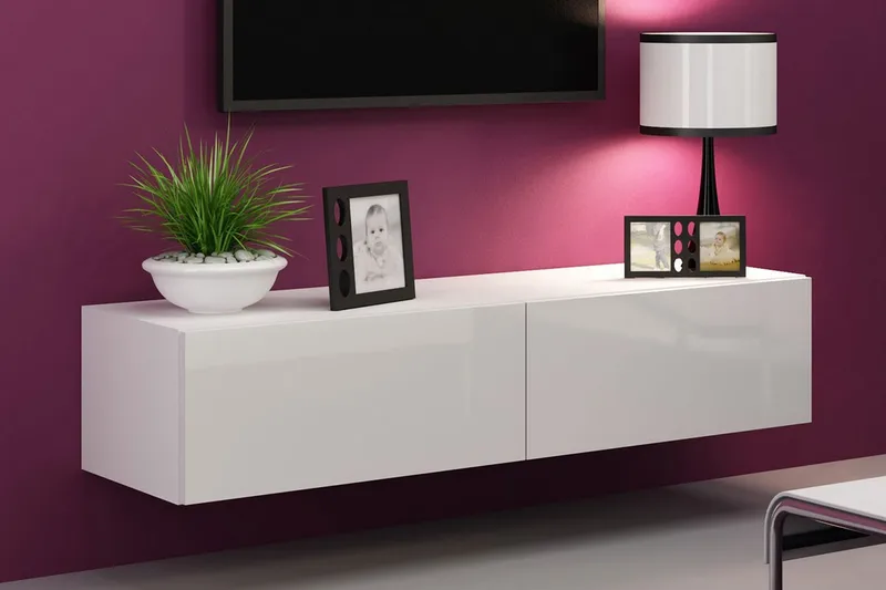 Vasil TV-bänk 140 cm - Vit/Vit Högglans - Möbler - TV- & Mediamöbler - TV bänk & mediabänk