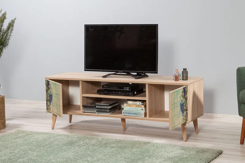 Vellavie Tv-bänk 140 cm Körsbärsblom - Brun/Grön - Möbler - TV- & Mediamöbler - TV bänk & mediabänk