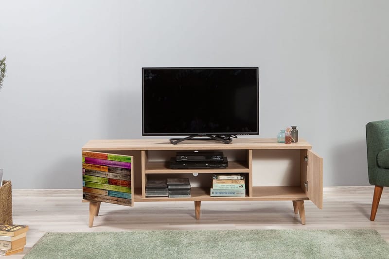 Vellavie Tv-bänk 140 cm Regnbågspanel - Brun/Röd/Grön - Möbler - TV- & Mediamöbler - TV bänk & mediabänk