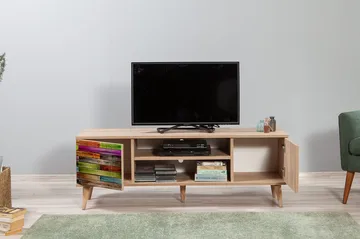 Vellavie Tv-bänk 140 cm Regnbågspanel - Brun/Röd/Grön - Möbler - TV- & Mediamöbler - TV bänk & mediabänk