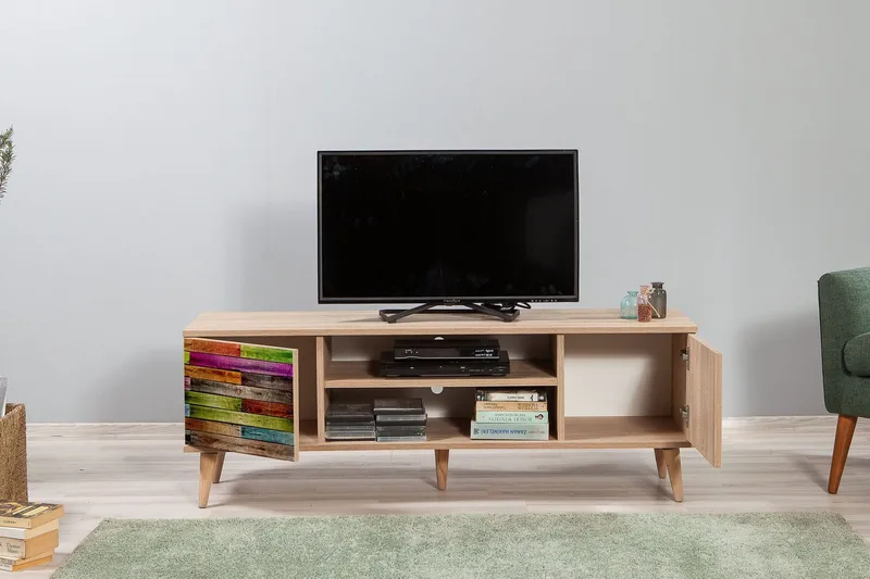 Vellavie Tv-bänk 140 cm Regnbågspanel - Brun/Röd/Grön - Möbler - TV- & Mediamöbler - TV bänk & mediabänk