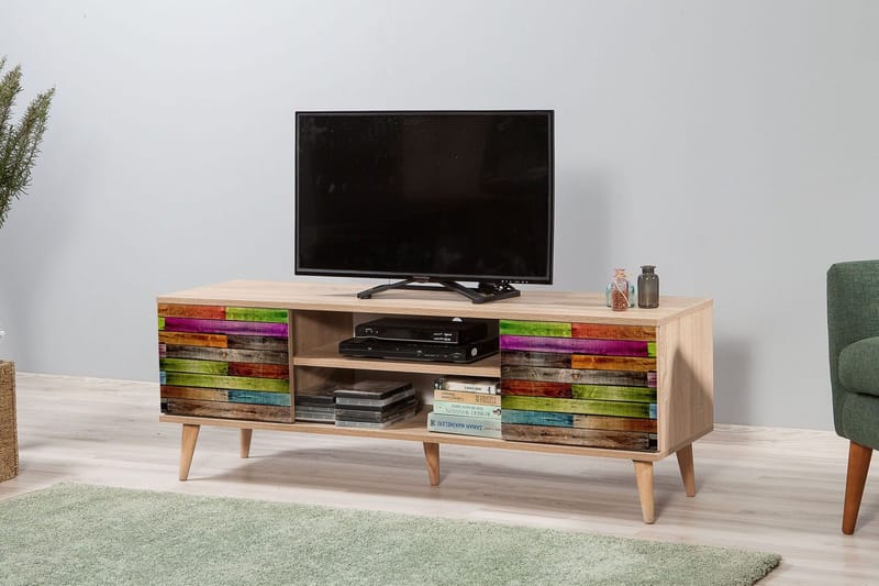 Vellavie Tv-bänk 140 cm Regnbågspanel - Brun/Röd/Grön - Möbler - TV- & Mediamöbler - TV bänk & mediabänk