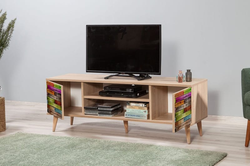 Vellavie Tv-bänk 140 cm Regnbågspanel - Brun/Röd/Grön - Möbler - TV- & Mediamöbler - TV bänk & mediabänk