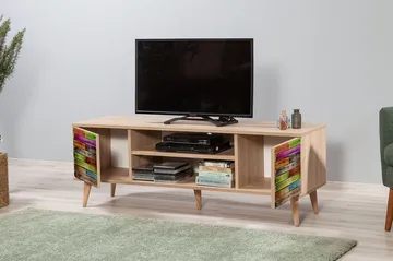 Vellavie Tv-bänk 140 cm Regnbågspanel - Brun/Röd/Grön - Möbler - TV- & Mediamöbler - TV bänk & mediabänk