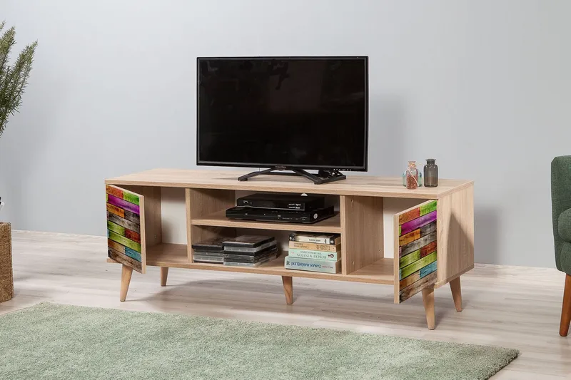 Vellavie Tv-bänk 140 cm Regnbågspanel - Brun/Röd/Grön - Möbler - TV- & Mediamöbler - TV bänk & mediabänk