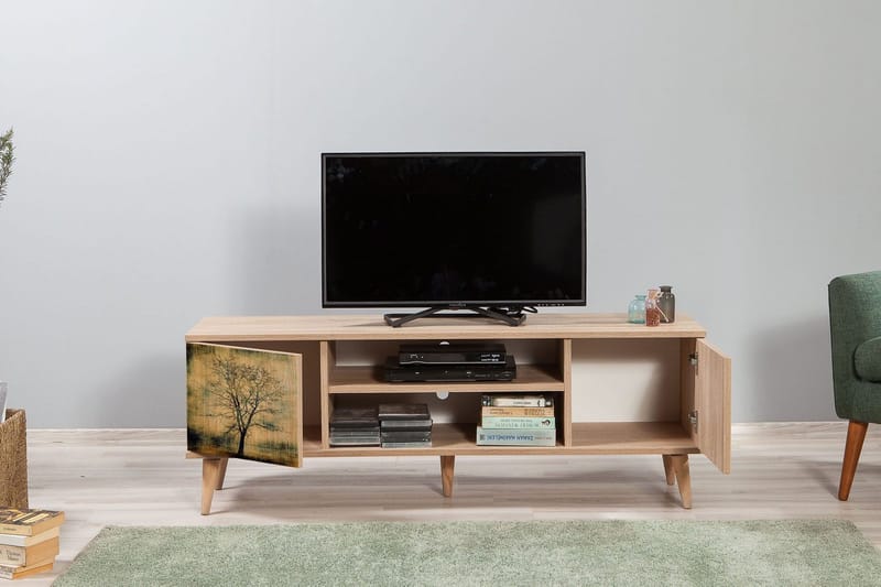 Vellavie Tv-bänk 140 cm Trädsilhuett - Grön/Brun - Möbler - TV- & Mediamöbler - TV bänk & mediabänk