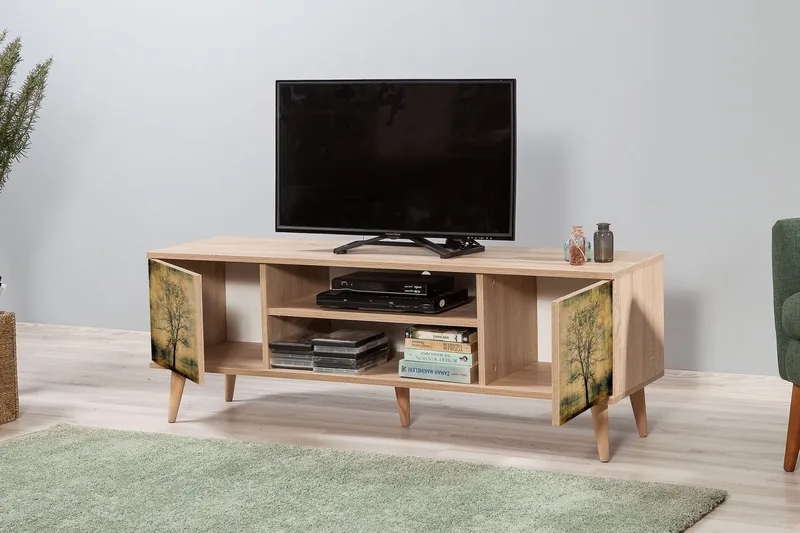 Vellavie Tv-bänk 140 cm Trädsilhuett - Grön/Brun - Möbler - TV- & Mediamöbler - TV bänk & mediabänk
