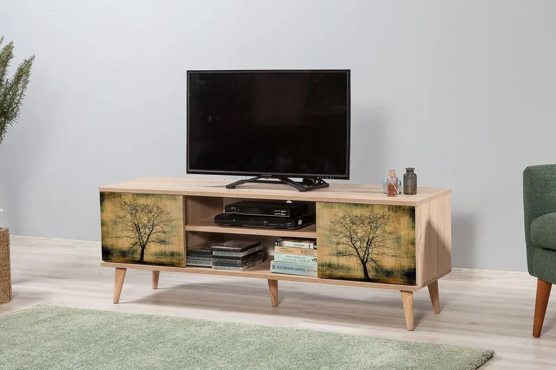 Vellavie Tv-bänk 140 cm Trädsilhuett - Grön/Brun - Möbler - TV- & Mediamöbler - TV bänk & mediabänk