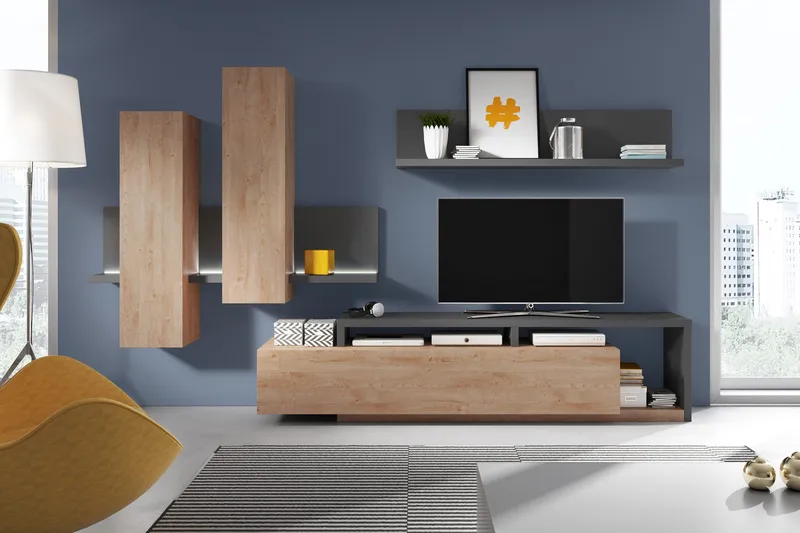 Wesley TV-bänk 219 cm - Mörkgrå/Trä - Möbler - TV- & Mediamöbler - TV bänk & mediabänk