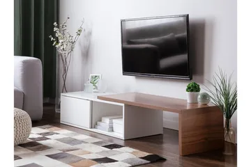 Yonkers Golvstående Utdragbar Tv Bänk 110 cm med Förvaring i Målat Trä - Vit - Möbler - TV- & Mediamöbler - TV bänk & mediabänk