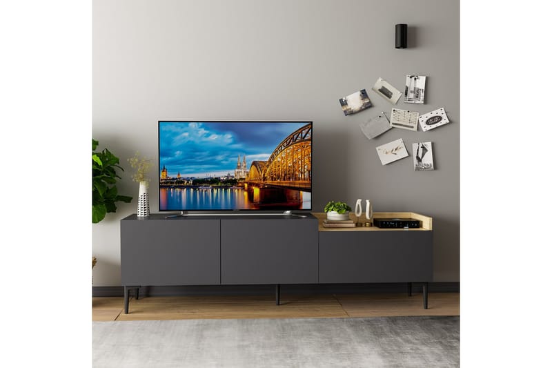 Tv-bänk Mijara 160x37 cm Svart - Hanah Home - TV bänk & mediabänk