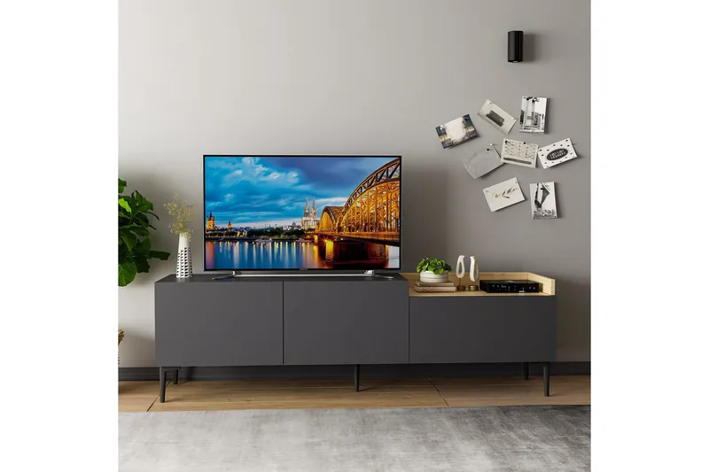 Mijara Tv-bänk 160x37 cm Svart - Hanah Home - Möbler - TV- & Mediamöbler - TV bänk & mediabänk