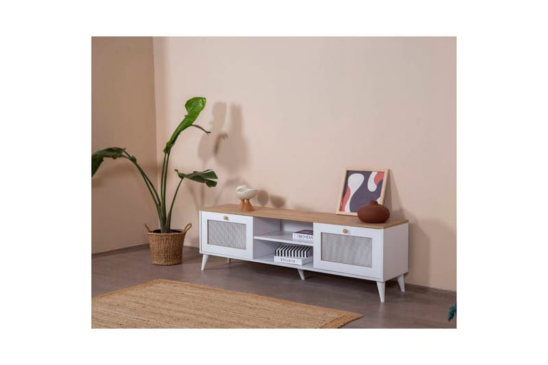 TV-bänk Mjudi Uvra Vit / Ek - Vit / Ek - Möbler - TV- & Mediamöbler - TV bänk & mediabänk