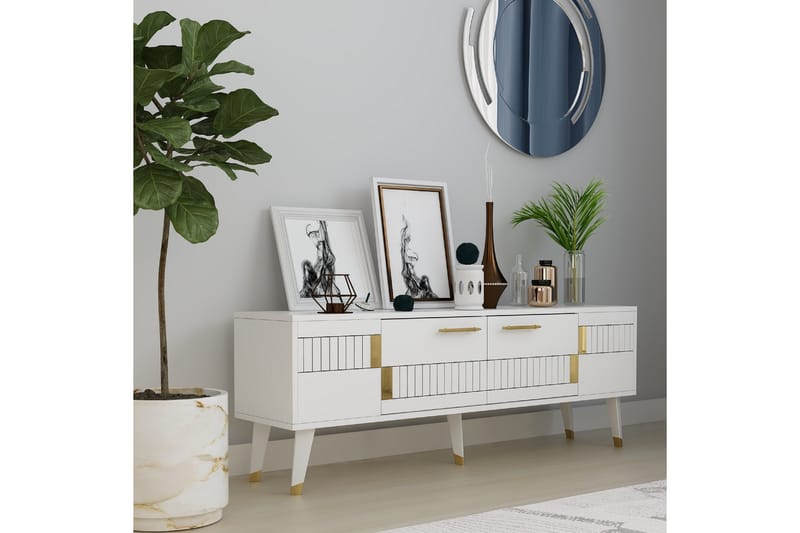 Tv-bänk Moda 150x35 cm Vit/Guld - Hanah Home - Möbler - TV- & Mediamöbler - TV bänk & mediabänk