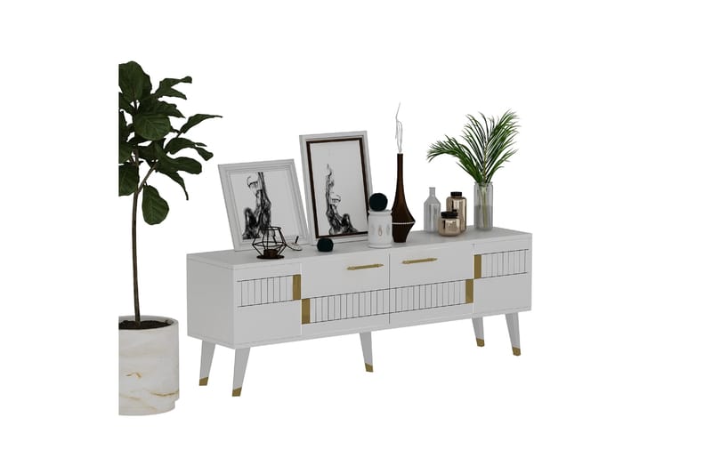 Tv-bänk Moda 150x35 cm Vit/Guld - Hanah Home - Möbler - TV- & Mediamöbler - TV bänk & mediabänk
