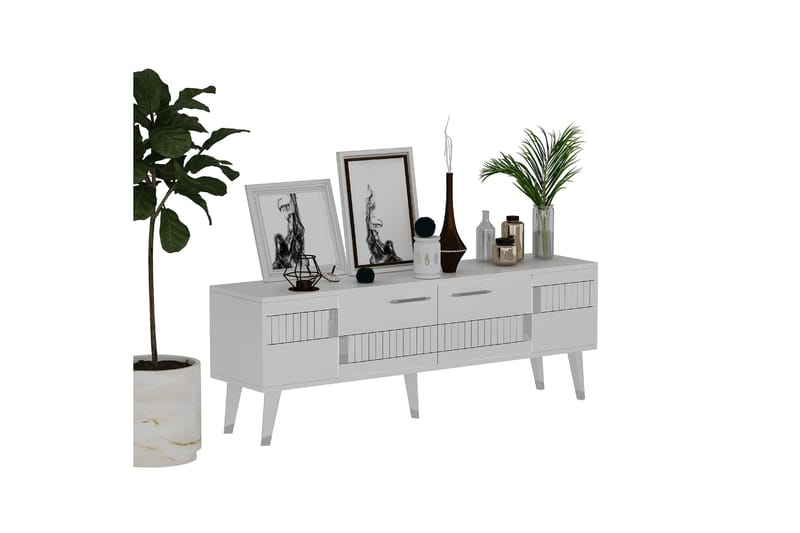 Tv-bänk Moda 150x35 cm Vit/Silver - Hanah Home - Möbler - TV- & Mediamöbler - TV bänk & mediabänk