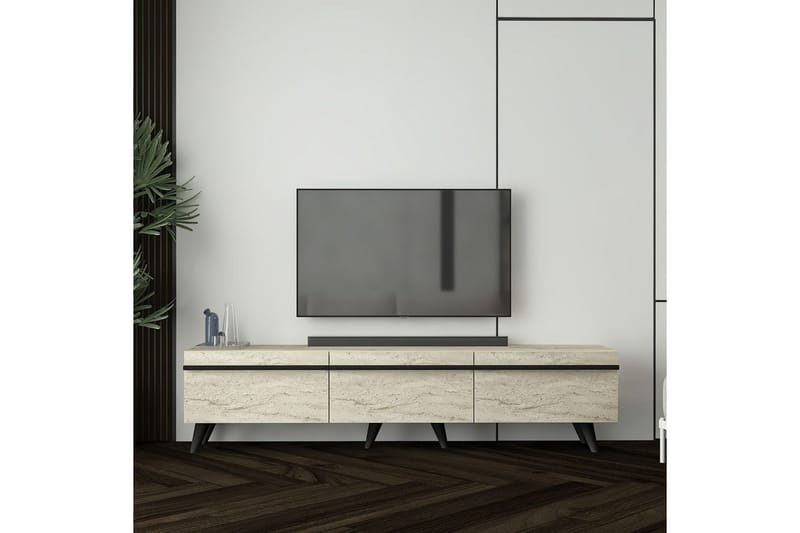 TV-bänk Ravinarville Travertin / Svart - Beige - Möbler - TV- & Mediamöbler - TV bänk & mediabänk