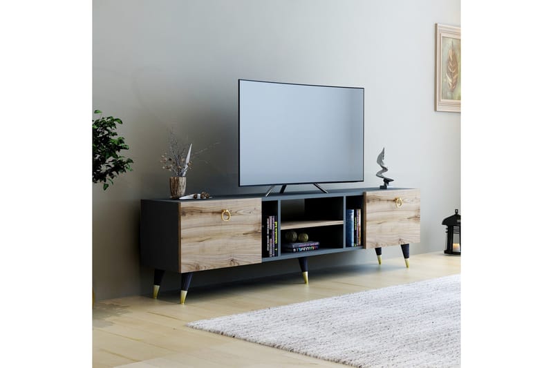 Tv-bänk Rudy 180x29,6 cm Brun/Svart - Hanah Home - Möbler - TV- & Mediamöbler - TV bänk & mediabänk