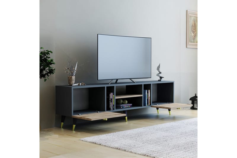 Tv-bänk Rudy 180x29,6 cm Brun/Svart - Hanah Home - Möbler - TV- & Mediamöbler - TV bänk & mediabänk