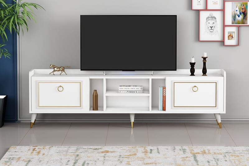 Tv-bänk Rudy 180x35 cm Vit/Guld - Hanah Home - TV bänk & mediabänk