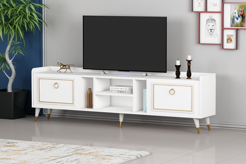 Tv-bänk Rudy 180x35 cm Vit/Guld - Hanah Home - TV bänk & mediabänk