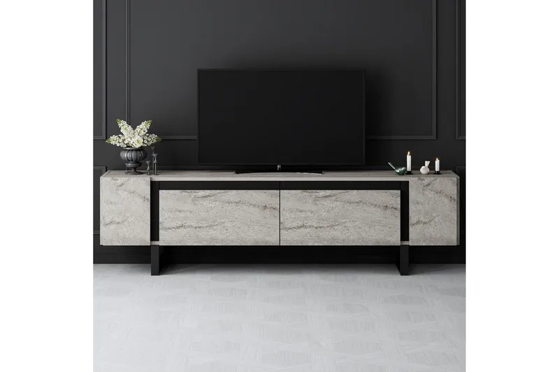 TV-bänk Sozi Travertin / Svart - Travertin / Svart - Möbler - TV- & Mediamöbler - TV bänk & mediabänk