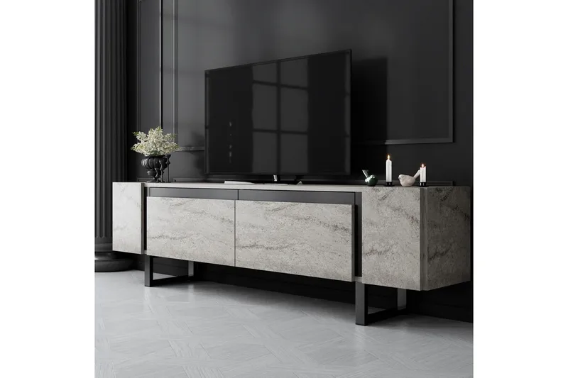 TV-bänk Sozi Travertin / Svart - Travertin / Svart - Möbler - TV- & Mediamöbler - TV bänk & mediabänk