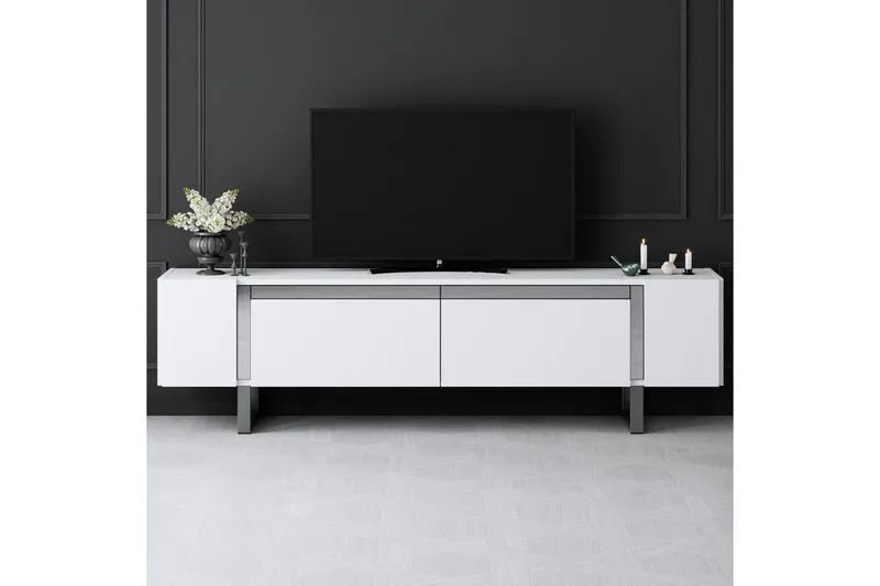 TV-bänk Sozi Vit / Argentu - Vit / Argentu - Möbler - TV- & Mediamöbler - TV bänk & mediabänk