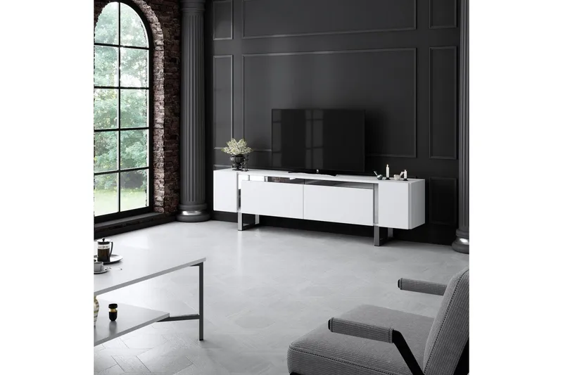 TV-bänk Sozi Vit / Argentu - Vit / Argentu - Möbler - TV- & Mediamöbler - TV bänk & mediabänk