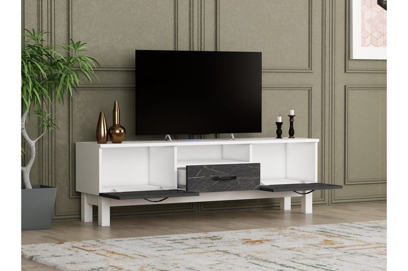 Tv-bänk Suzi 150x35,3 cm Vit/Svart - Hanah Home - Möbler - TV- & Mediamöbler - TV bänk & mediabänk