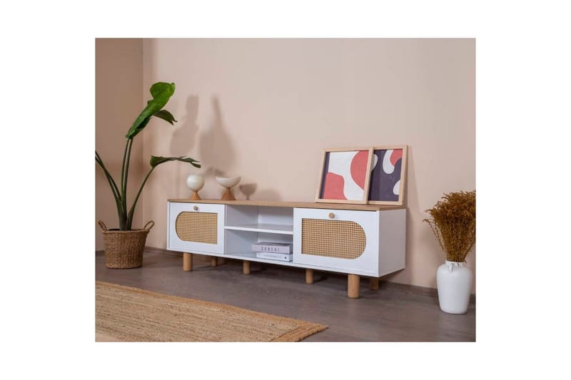 TV-bänk Terra Vit / Ek - Mediumfärgat trä/Vit - Möbler - TV- & Mediamöbler - TV bänk & mediabänk