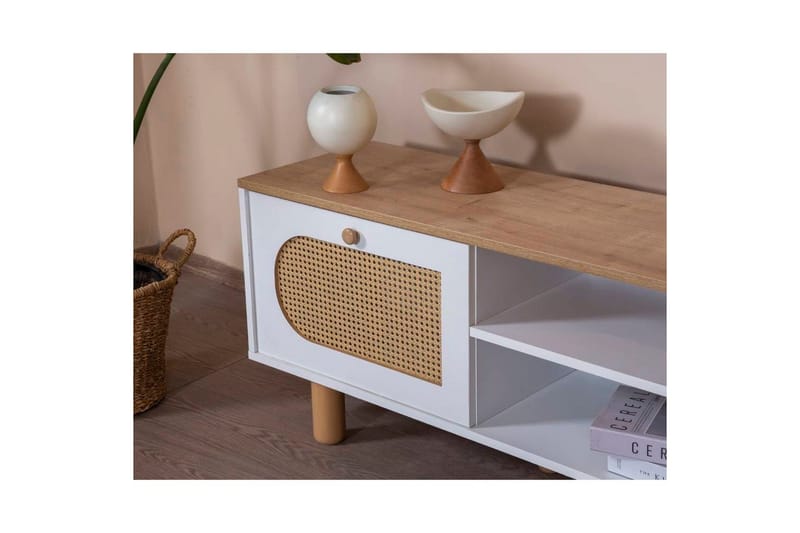 TV-bänk Terra Vit / Ek - Mediumfärgat trä/Vit - Möbler - TV- & Mediamöbler - TV bänk & mediabänk