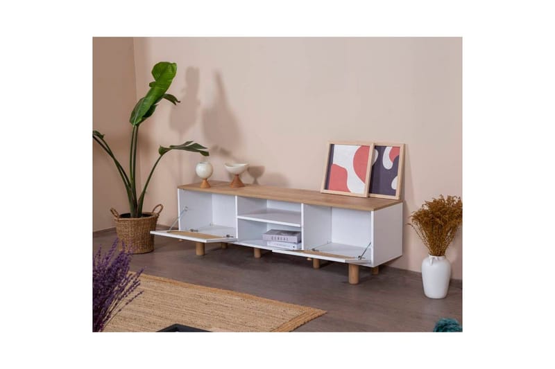 TV-bänk Terra Vit / Ek - Mediumfärgat trä/Vit - Möbler - TV- & Mediamöbler - TV bänk & mediabänk