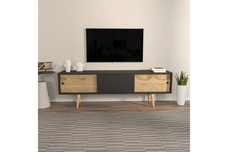 TV-bänk Ticoman Antracit / Ek - Antracit / Ek - Möbler - TV- & Mediamöbler - TV bänk & mediabänk