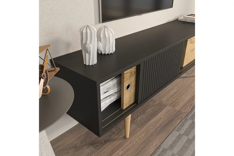 TV-bänk Ticoman Antracit / Ek - Antracit / Ek - Möbler - TV- & Mediamöbler - TV bänk & mediabänk