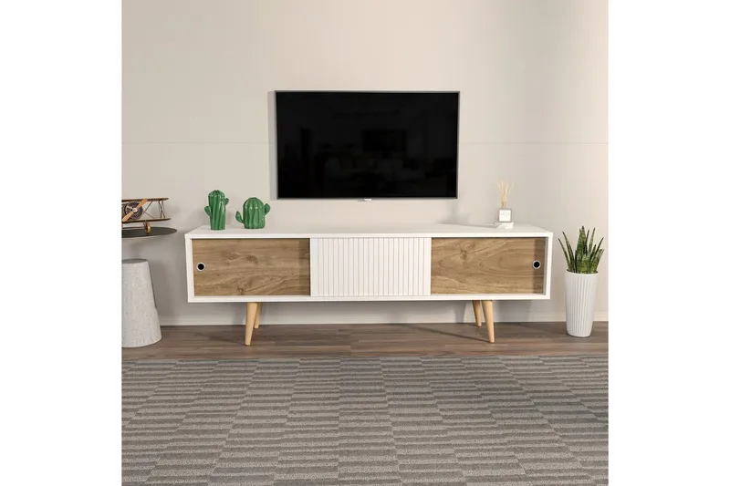 TV-bänk Ticoman Vit / Valnöt - Vit / Valnöt - Möbler - TV- & Mediamöbler - TV bänk & mediabänk