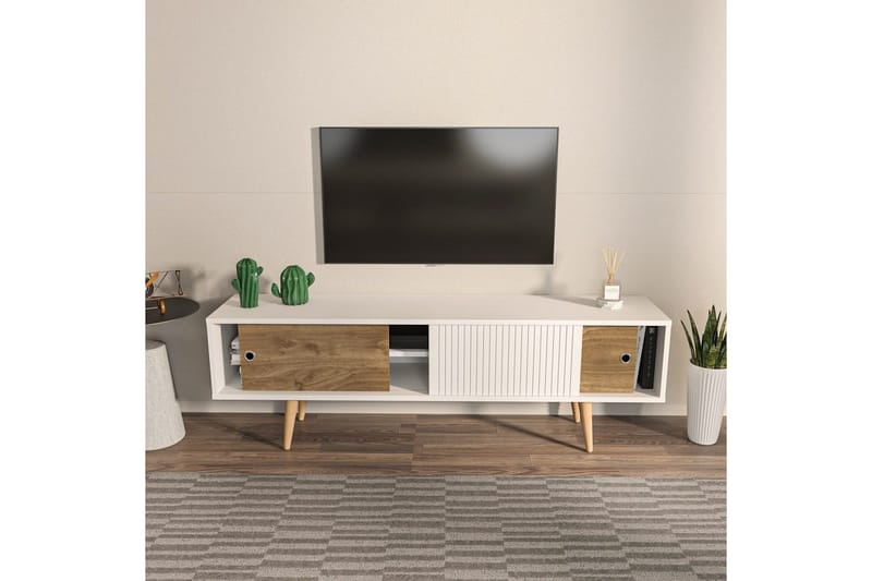 TV-bänk Ticoman Vit / Valnöt - Vit / Valnöt - Möbler - TV- & Mediamöbler - TV bänk & mediabänk