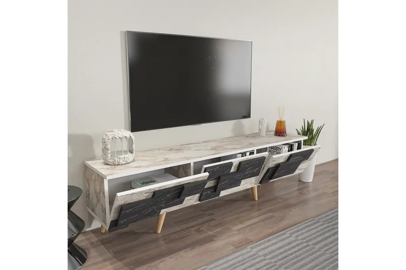 TV-bänk Ticomannd Vit / Marmor - Vit / Marmor - Möbler - TV- & Mediamöbler - TV bänk & mediabänk