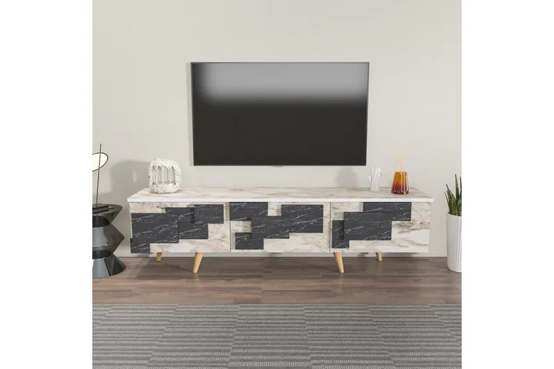 TV-bänk Ticomannd Vit / Marmor - Vit / Marmor - Möbler - TV- & Mediamöbler - TV bänk & mediabänk