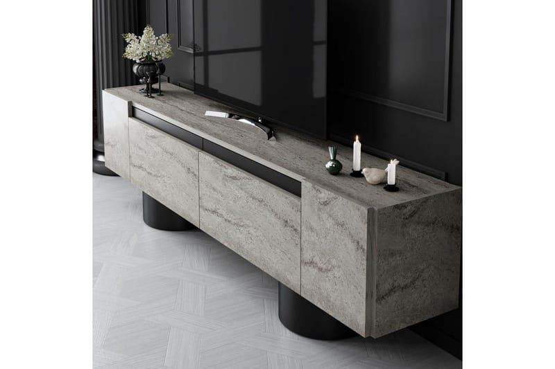 TV-bänk Travertin / Svart - Travertin / Svart - Möbler - TV- & Mediamöbler - TV bänk & mediabänk