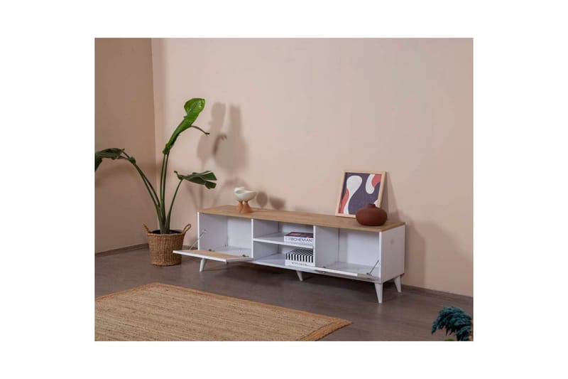 TV-bänk Velin Vit / Ek - Vit / Ek - Möbler - TV- & Mediamöbler - TV bänk & mediabänk