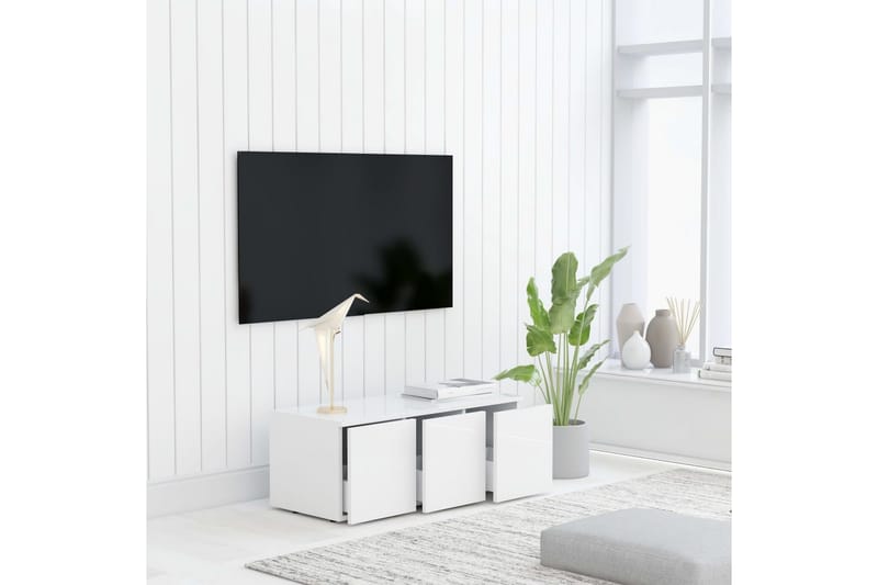 TV-bänk vit högglans 80x34x30 cm spånskiva - Vit - TV bänk & mediabänk