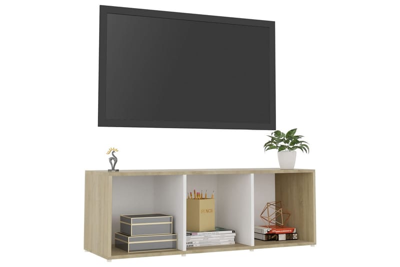 TV-bänk vit och sonoma-ek 107x35x37 cm spånskiva - Vit - TV bänk & mediabänk