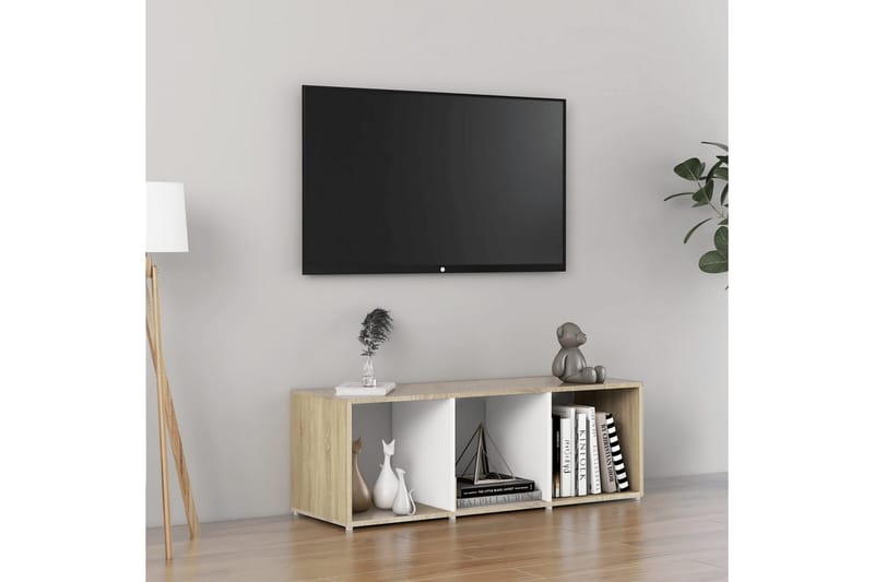 TV-bänk vit och sonoma-ek 107x35x37 cm spånskiva - Vit - TV bänk & mediabänk
