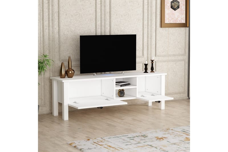 Tv-bänk Perrenmies 140x35 cm Vit - Hanah Home - Möbler - TV- & Mediamöbler - TV bänk & mediabänk