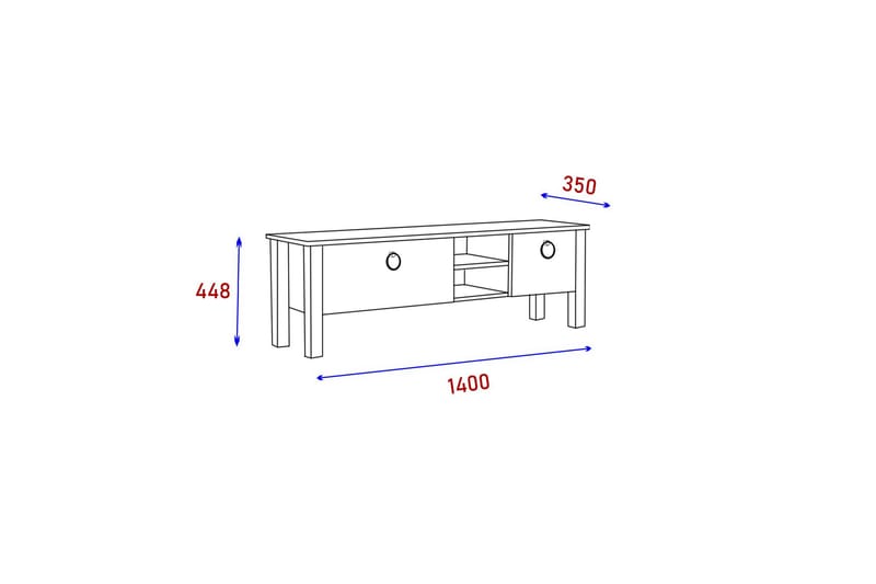 Tv-bänk Perrenmies 140x35 cm Vit/Svart - Hanah Home - Möbler - TV- & Mediamöbler - TV bänk & mediabänk