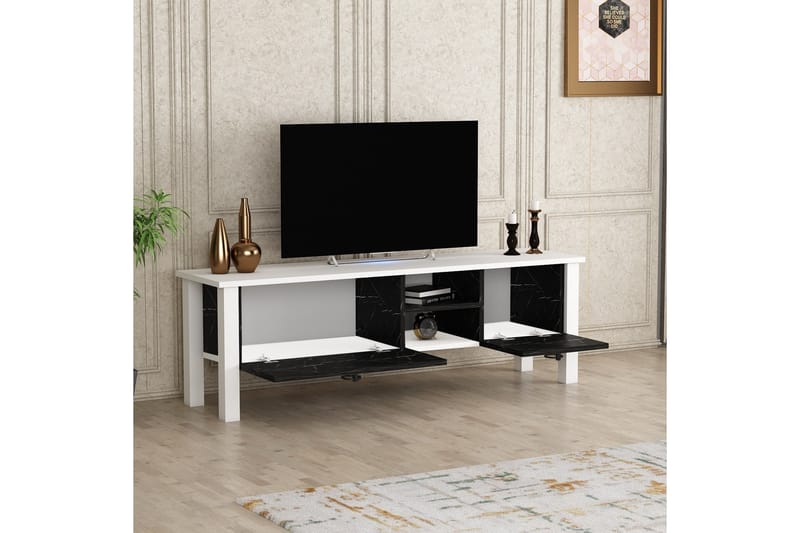 Tv-bänk Perrenmies 140x35 cm Vit/Svart - Hanah Home - Möbler - TV- & Mediamöbler - TV bänk & mediabänk