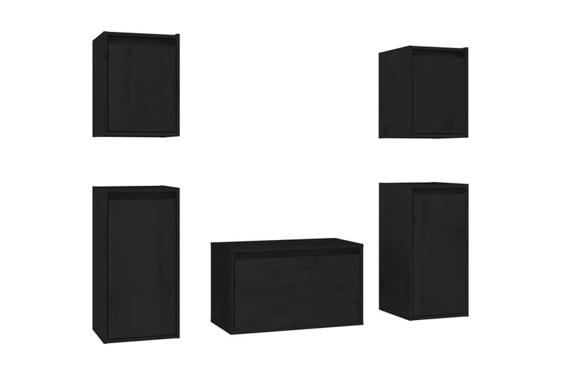 TV-bänkar 5 delar svart massiv furu - Svart - TV bänk & mediabänk