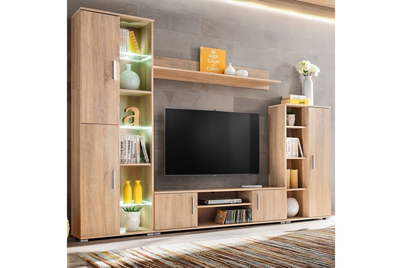 TV-möbel med LED-belysning sonoma-ek och vit - TV-möbelset