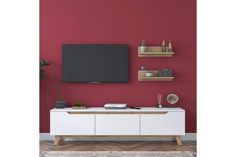 Tv-möbelset Akashya 180x35 cm Vit/Brun - Hanah Home - TV-möbelset